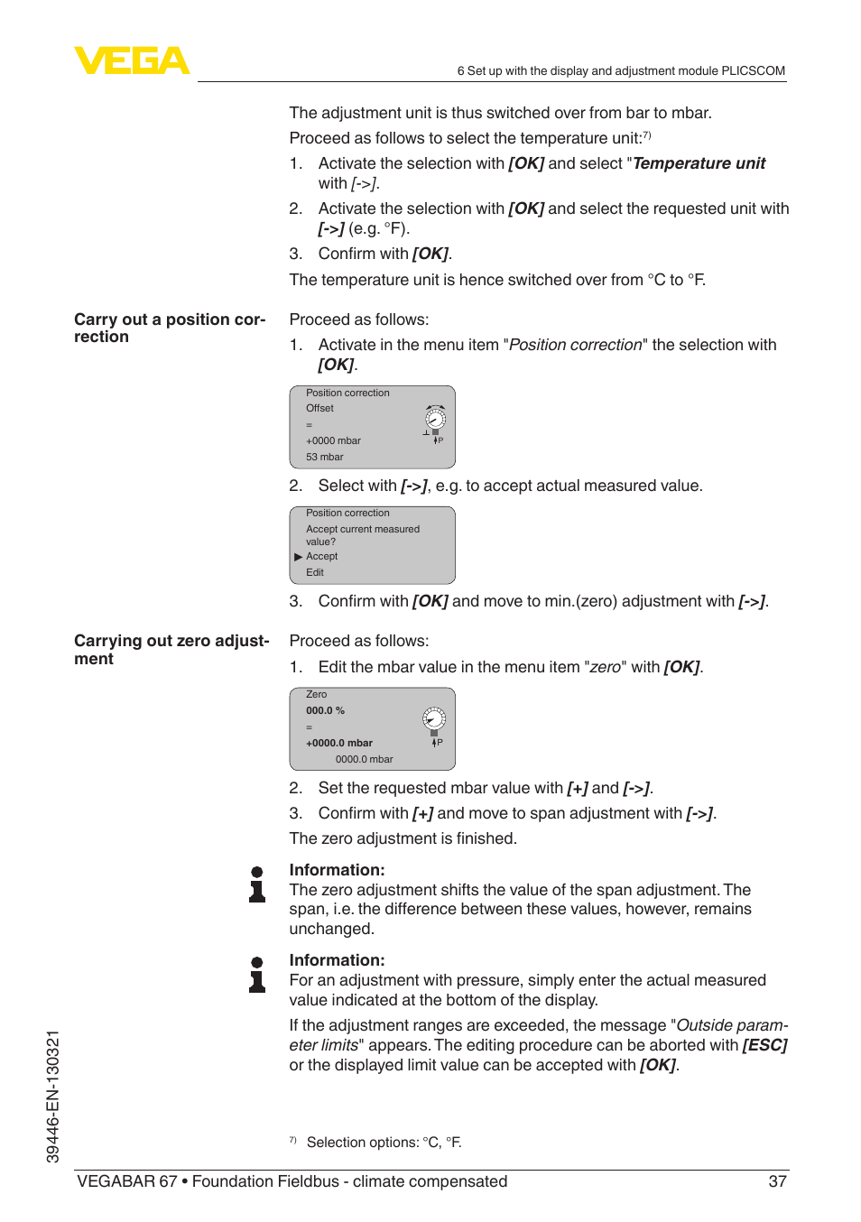 VEGA VEGABAR 67 Foundation Fieldbus - climate compensated User Manual | Page 37 / 68