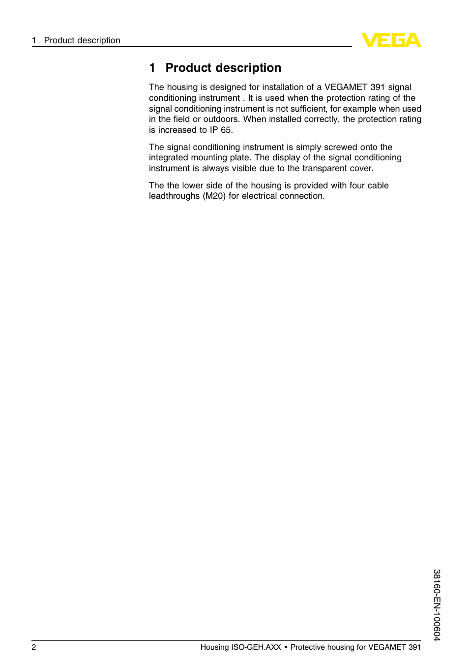1 product description, 1product description | VEGA Housing ISO-GEH.AXX for VEGAMET 391 User Manual | Page 2 / 8