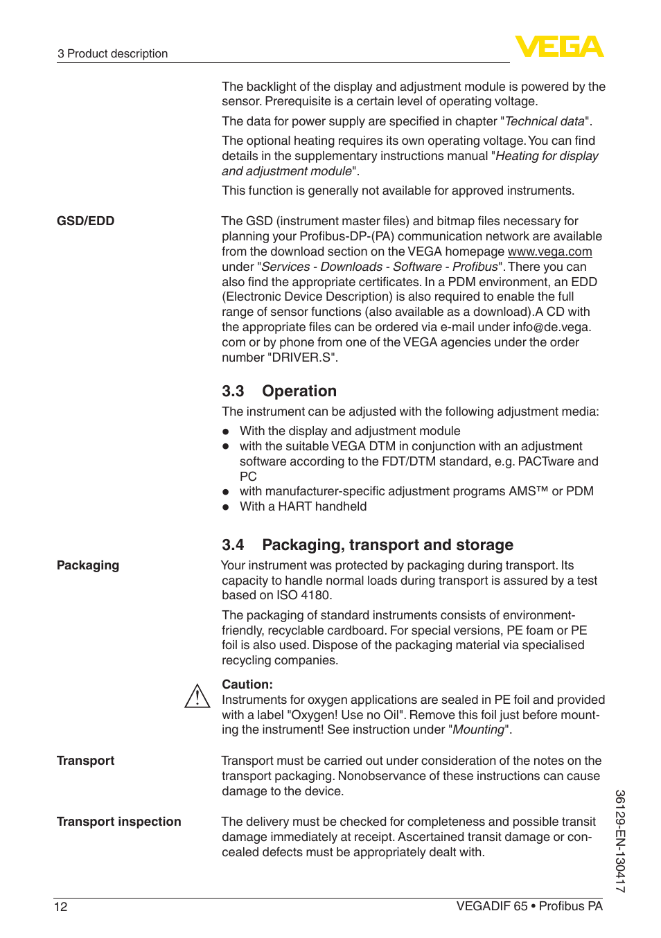 VEGA VEGADIF 65 Profibus PA User Manual | Page 12 / 96
