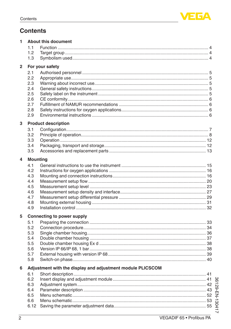 VEGA VEGADIF 65 Profibus PA User Manual | Page 2 / 96