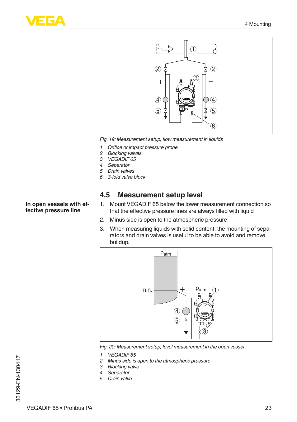 5 measurement setup level | VEGA VEGADIF 65 Profibus PA User Manual | Page 23 / 96