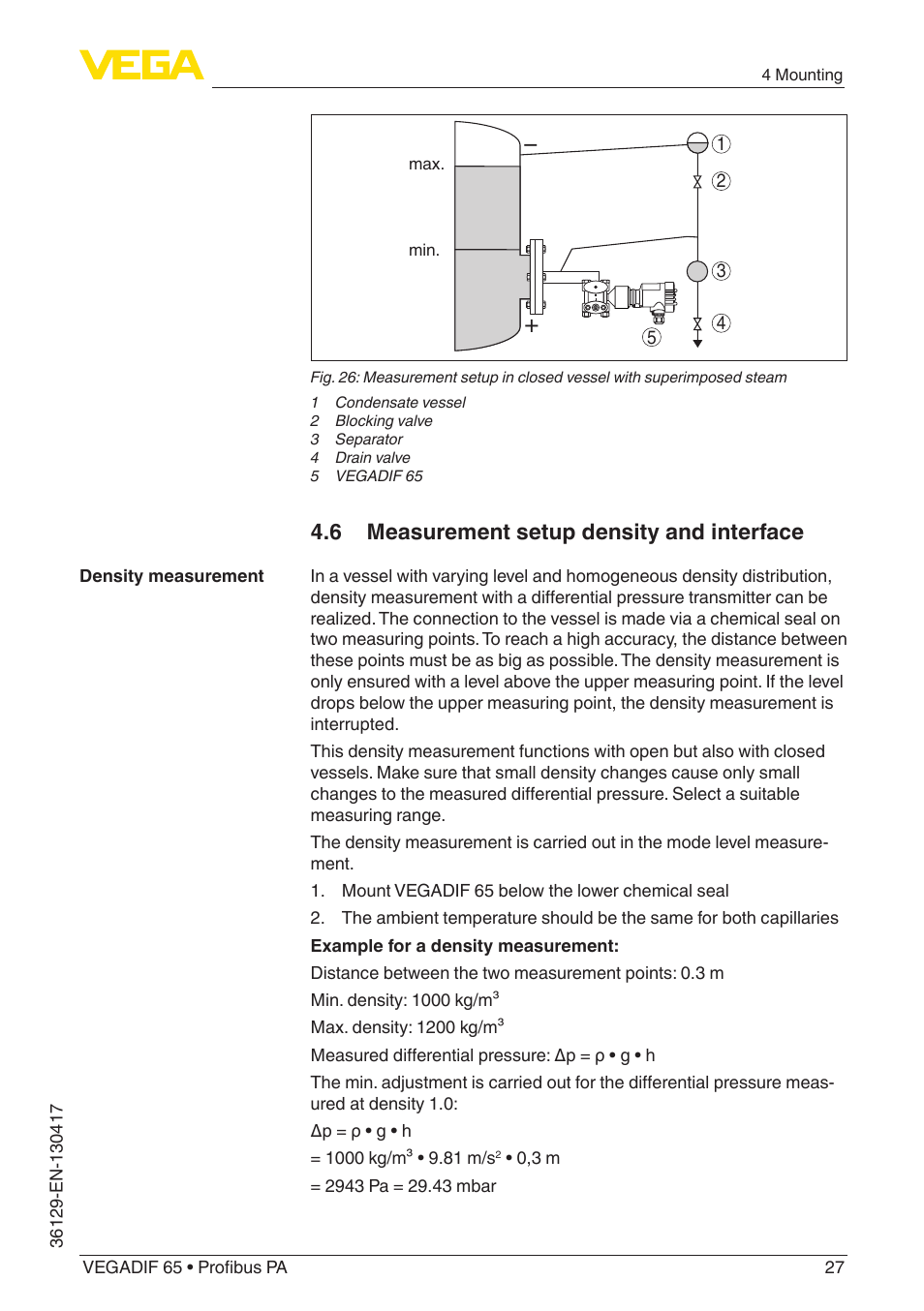 6 measurement setup density and interface | VEGA VEGADIF 65 Profibus PA User Manual | Page 27 / 96