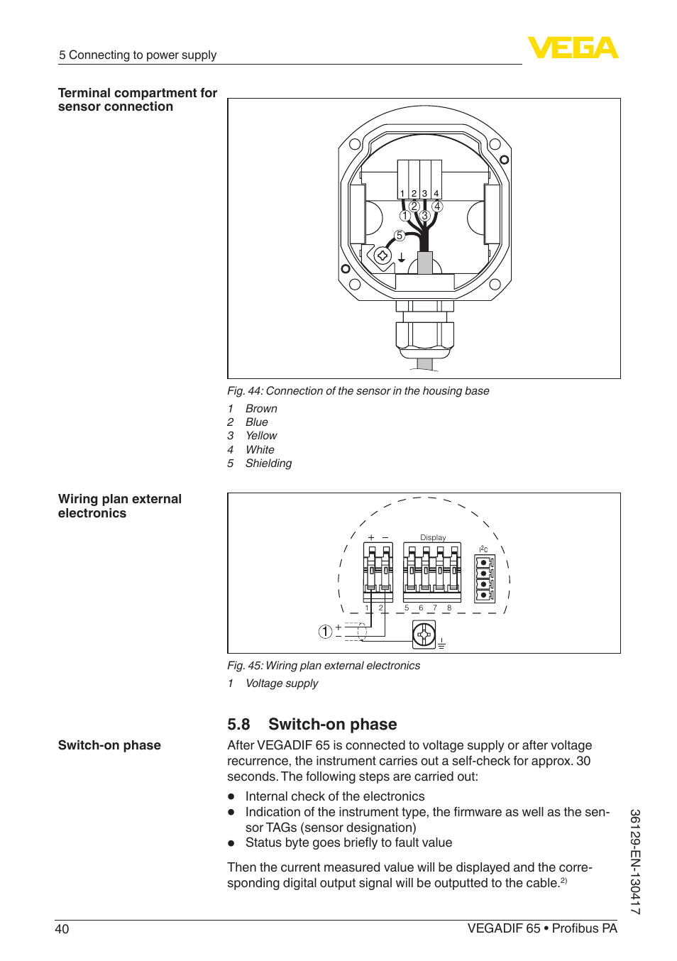 8 switch-on phase | VEGA VEGADIF 65 Profibus PA User Manual | Page 40 / 96