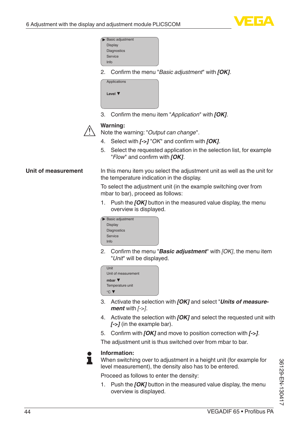VEGA VEGADIF 65 Profibus PA User Manual | Page 44 / 96