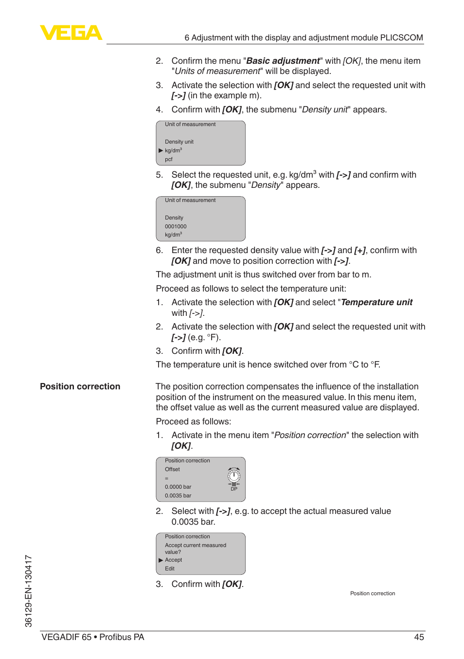 VEGA VEGADIF 65 Profibus PA User Manual | Page 45 / 96