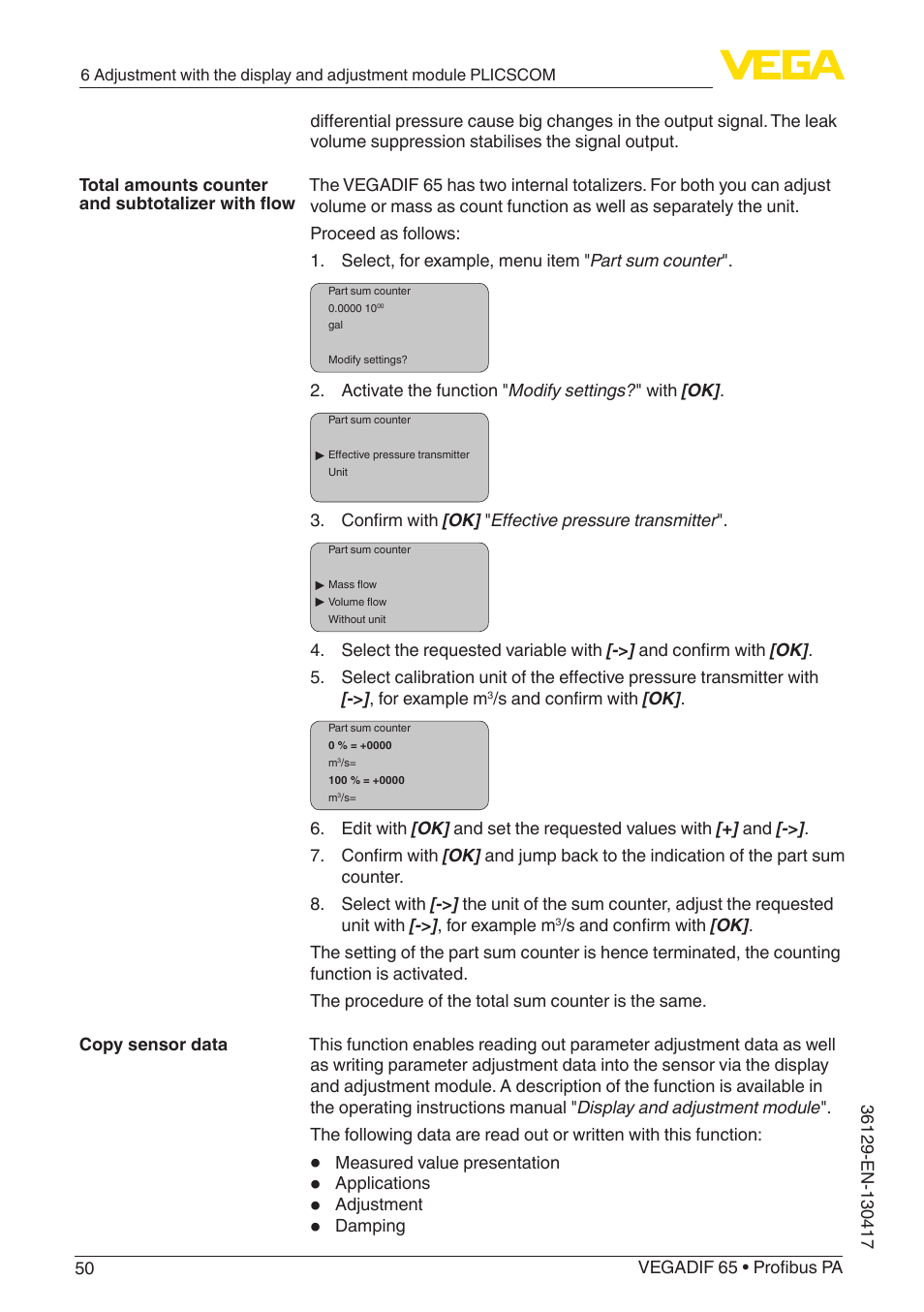VEGA VEGADIF 65 Profibus PA User Manual | Page 50 / 96