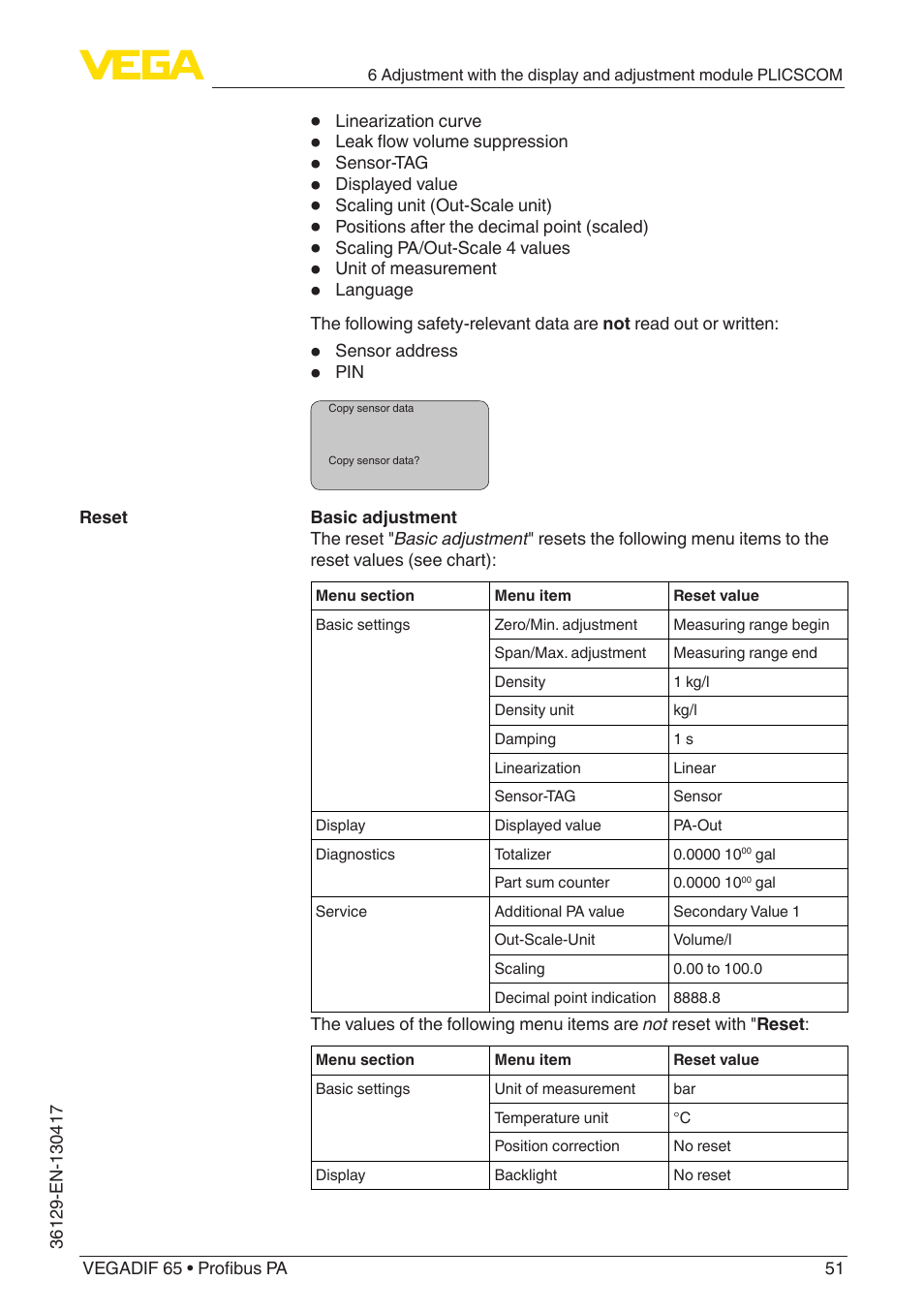 VEGA VEGADIF 65 Profibus PA User Manual | Page 51 / 96