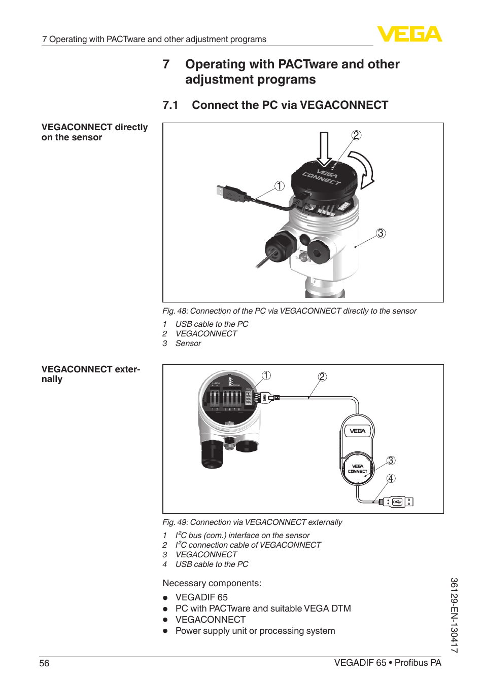 1 connect the pc via vegaconnect | VEGA VEGADIF 65 Profibus PA User Manual | Page 56 / 96