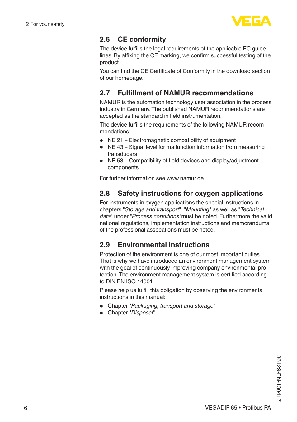VEGA VEGADIF 65 Profibus PA User Manual | Page 6 / 96