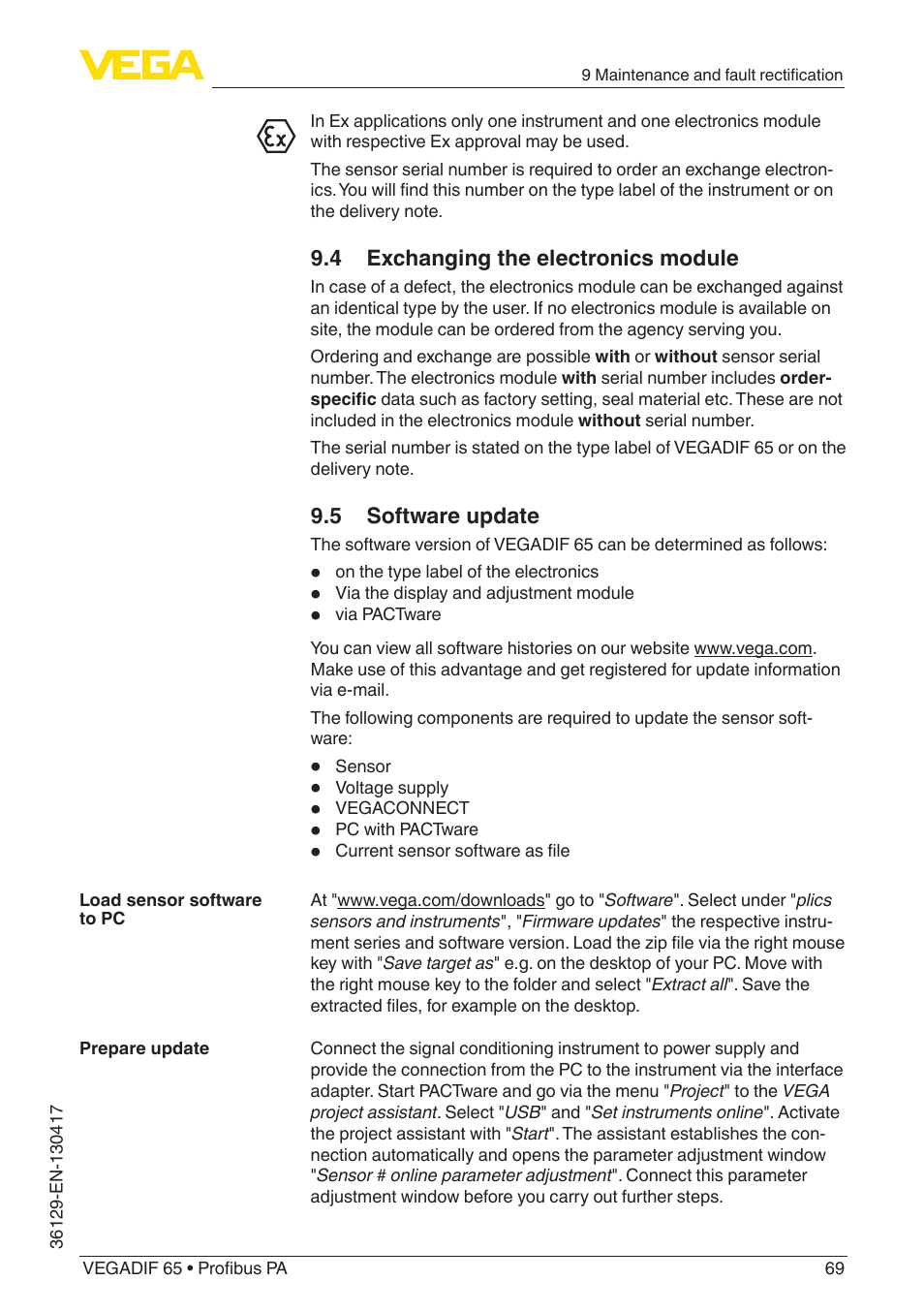 VEGA VEGADIF 65 Profibus PA User Manual | Page 69 / 96