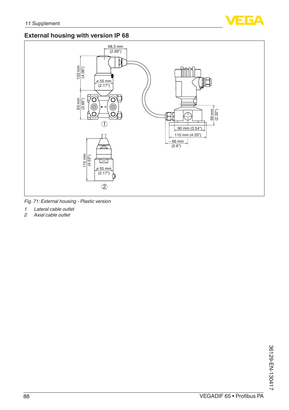 External housing with version ip 68 | VEGA VEGADIF 65 Profibus PA User Manual | Page 88 / 96