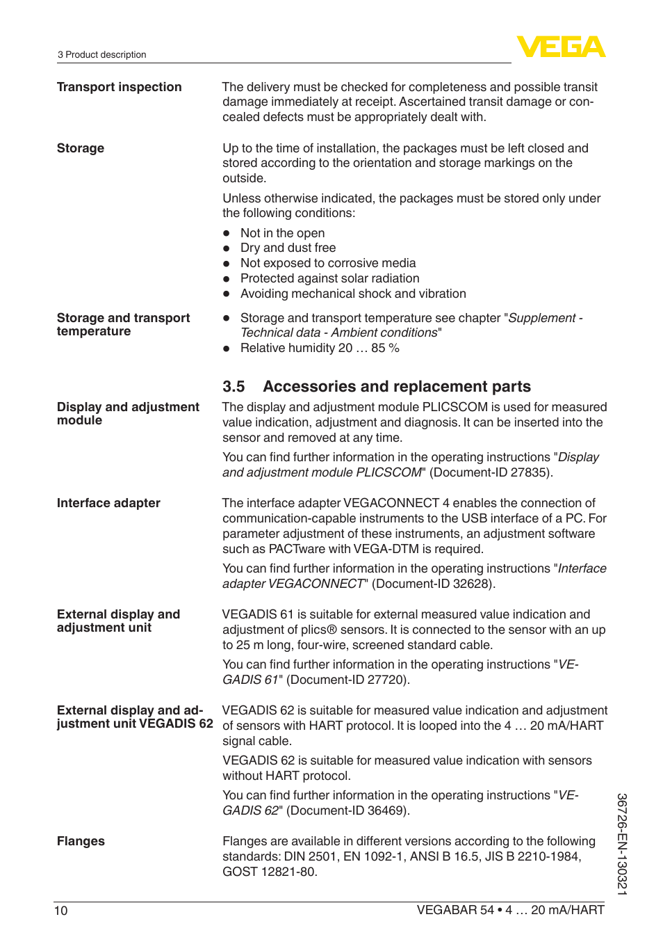 VEGA VEGABAR 54 4 … 20 mA_HART User Manual | Page 10 / 72