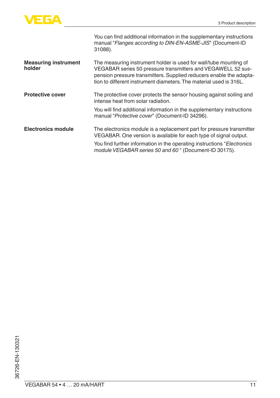 VEGA VEGABAR 54 4 … 20 mA_HART User Manual | Page 11 / 72