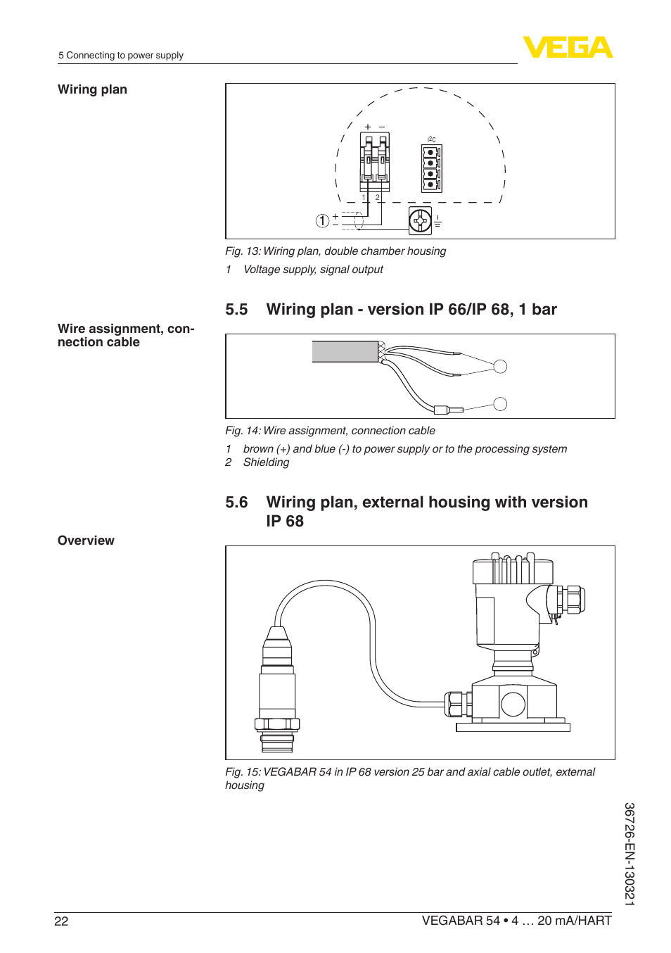 6 wiring plan, external housing with version ip 68 | VEGA VEGABAR 54 4 … 20 mA_HART User Manual | Page 22 / 72