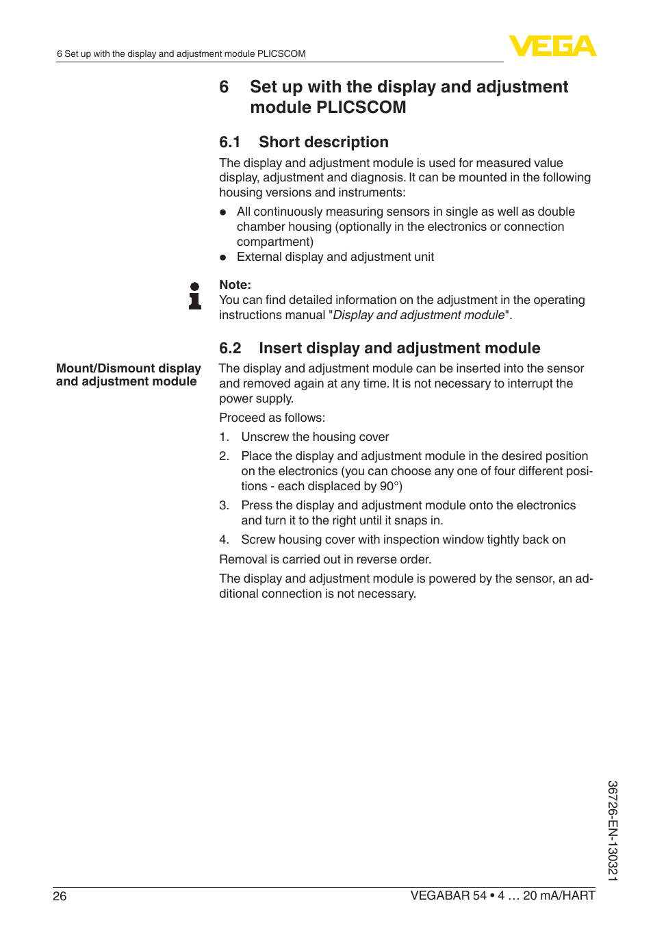 VEGA VEGABAR 54 4 … 20 mA_HART User Manual | Page 26 / 72