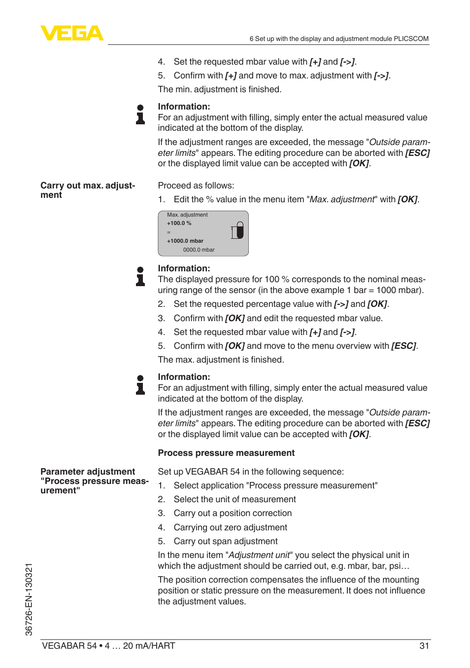 VEGA VEGABAR 54 4 … 20 mA_HART User Manual | Page 31 / 72