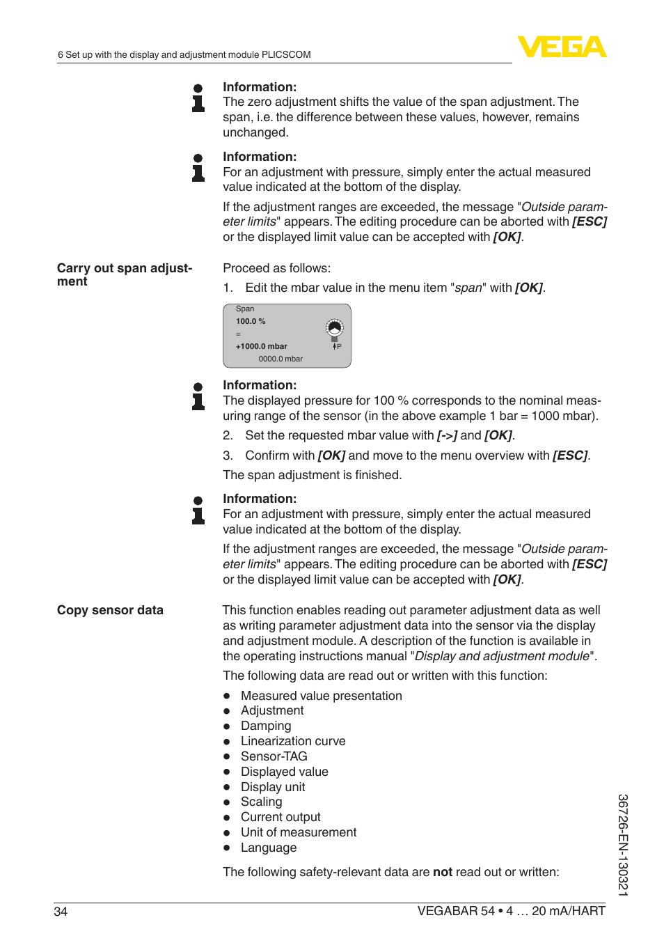 VEGA VEGABAR 54 4 … 20 mA_HART User Manual | Page 34 / 72