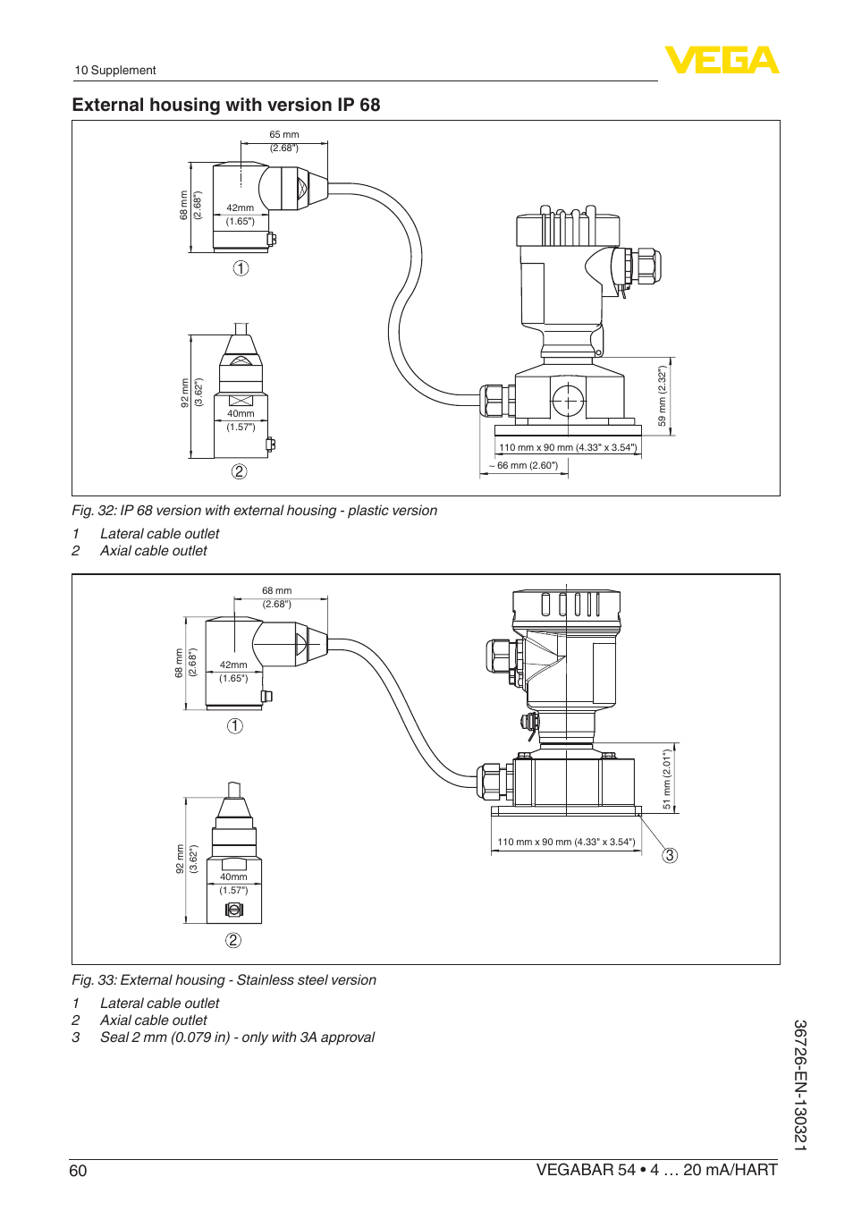 External housing with version ip 68 | VEGA VEGABAR 54 4 … 20 mA_HART User Manual | Page 60 / 72