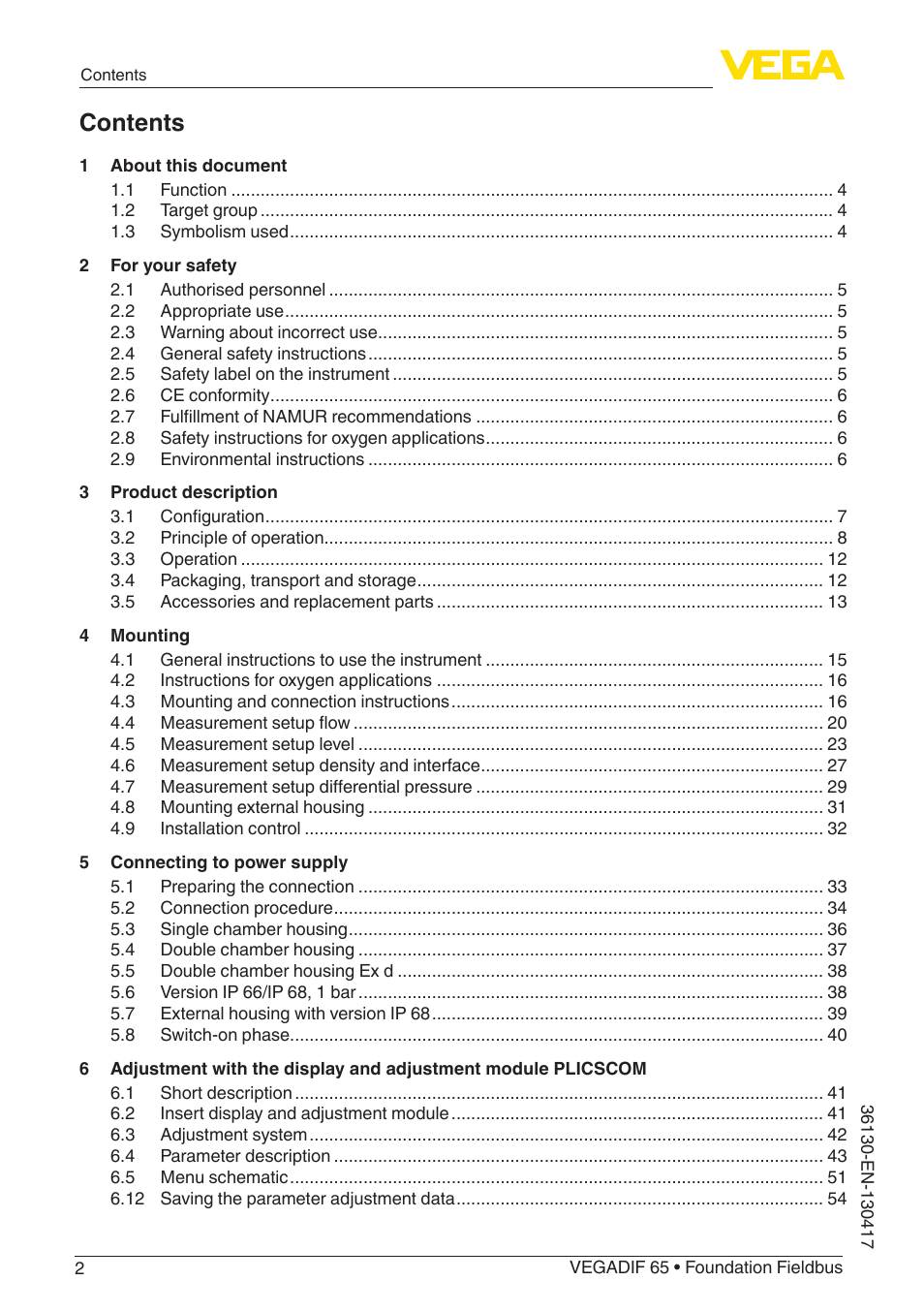 VEGA VEGADIF 65 Foundation Fieldbus User Manual | Page 2 / 96
