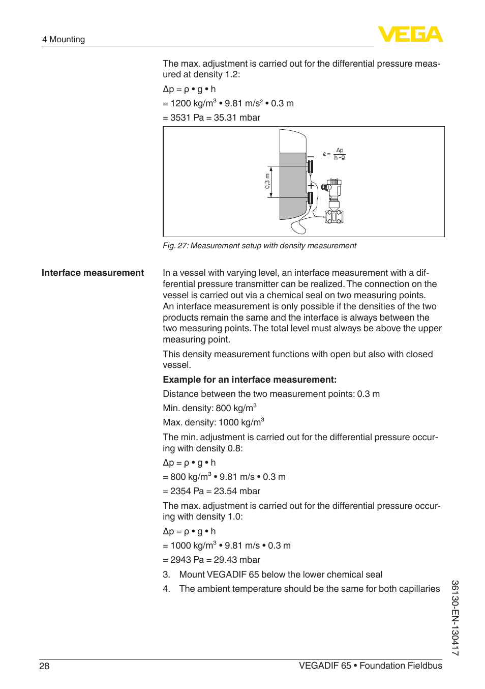 VEGA VEGADIF 65 Foundation Fieldbus User Manual | Page 28 / 96