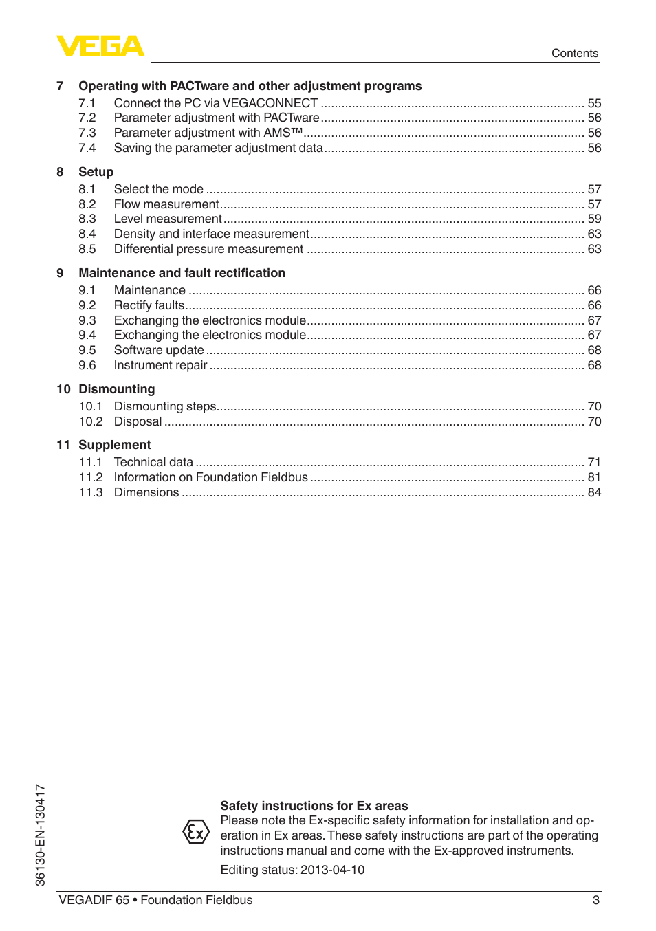 VEGA VEGADIF 65 Foundation Fieldbus User Manual | Page 3 / 96