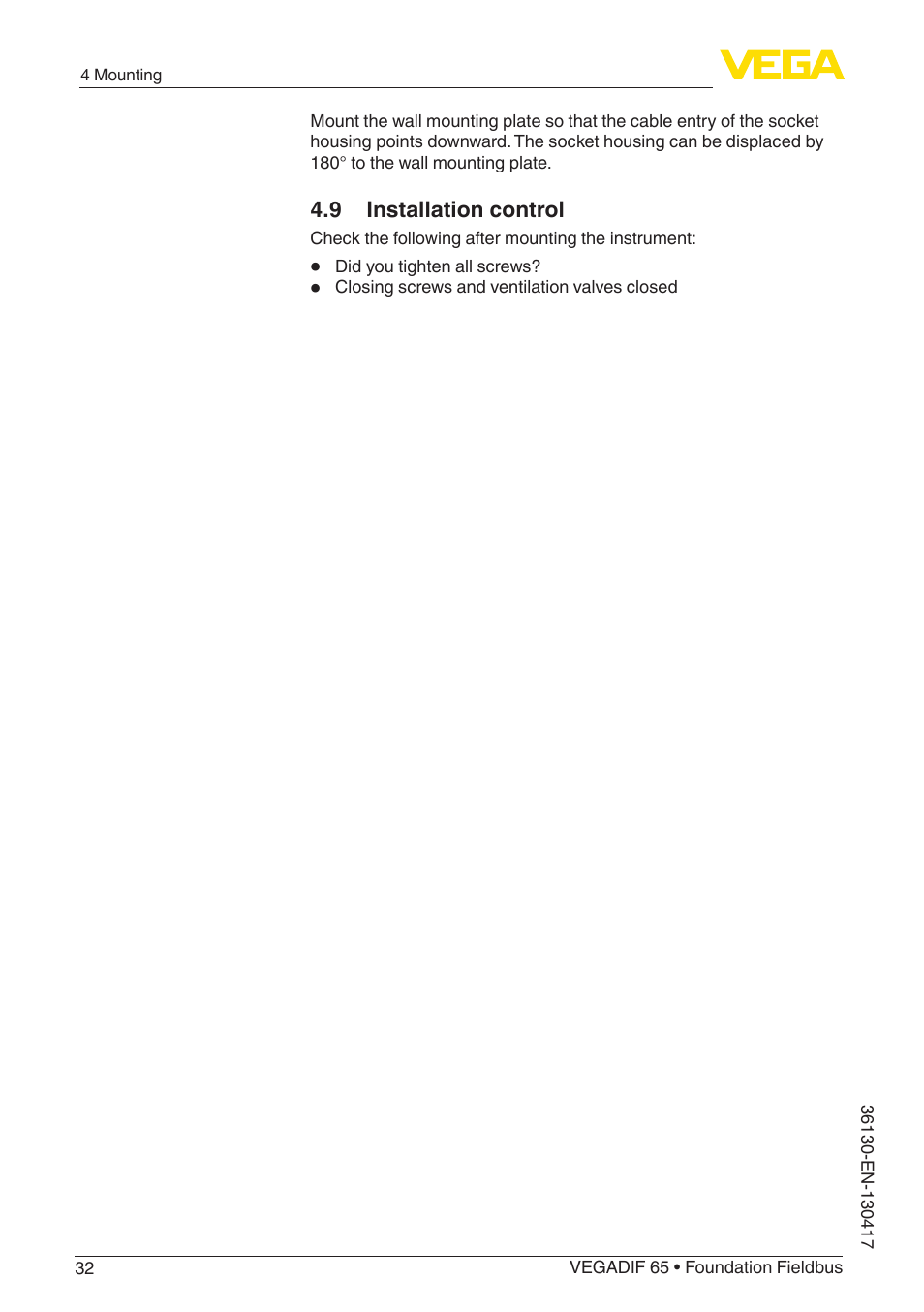 VEGA VEGADIF 65 Foundation Fieldbus User Manual | Page 32 / 96