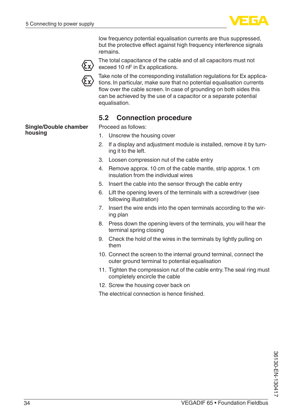 2 connection procedure | VEGA VEGADIF 65 Foundation Fieldbus User Manual | Page 34 / 96