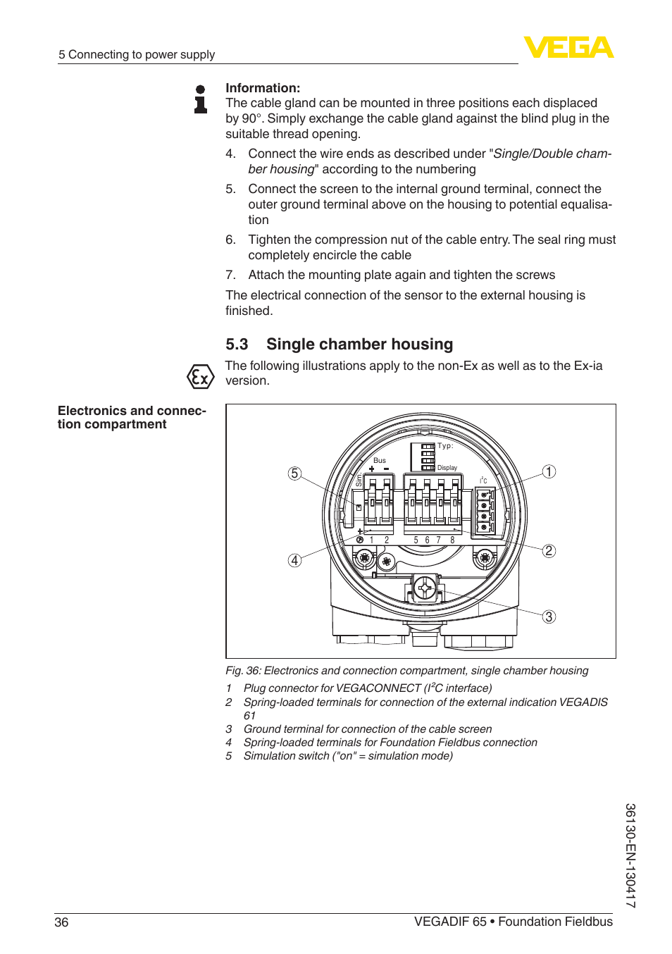3 single chamber housing | VEGA VEGADIF 65 Foundation Fieldbus User Manual | Page 36 / 96