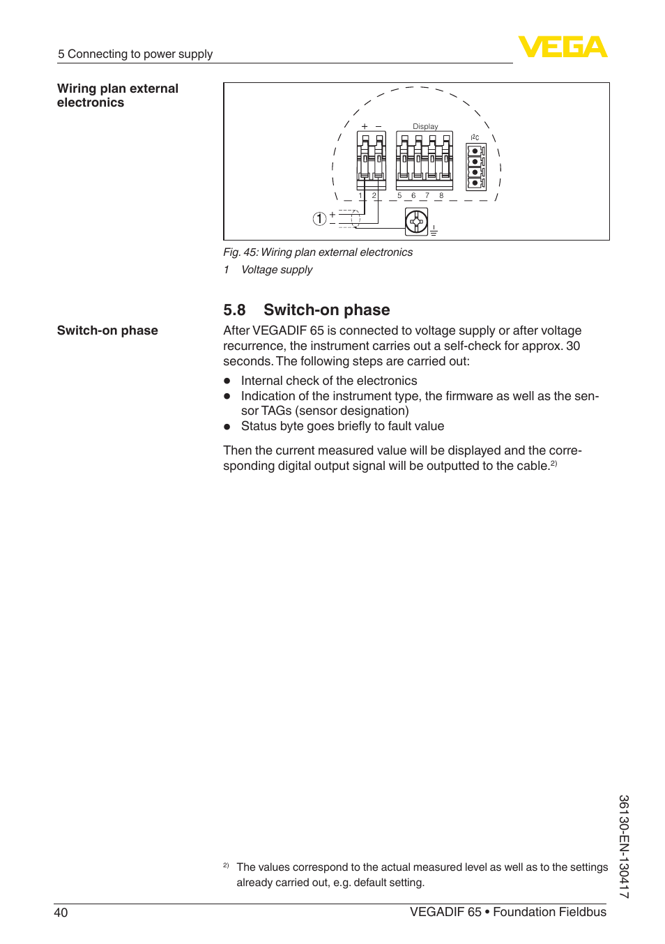 8 switch-on phase | VEGA VEGADIF 65 Foundation Fieldbus User Manual | Page 40 / 96