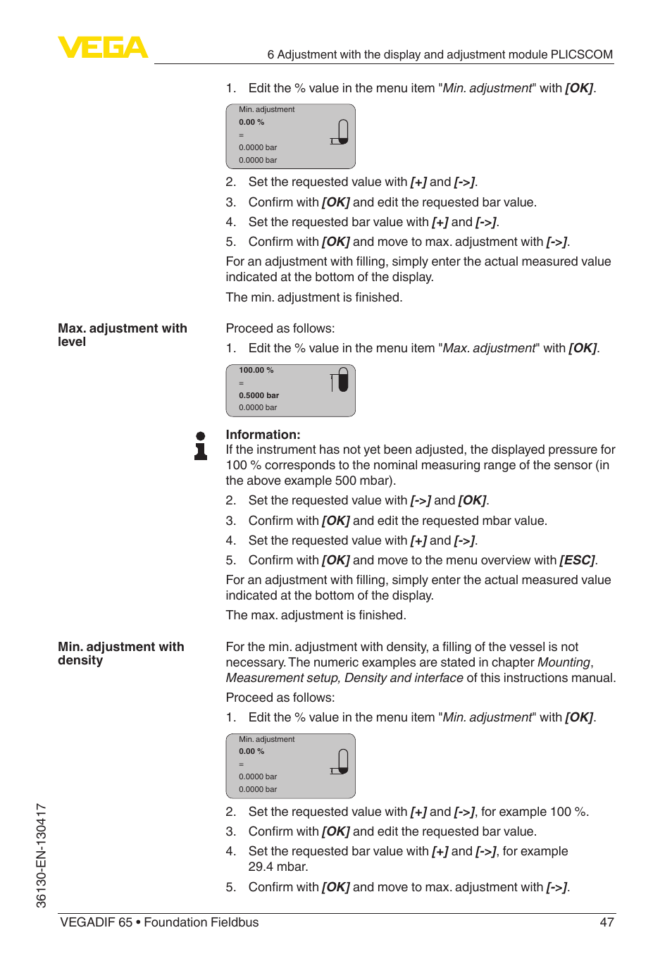 VEGA VEGADIF 65 Foundation Fieldbus User Manual | Page 47 / 96