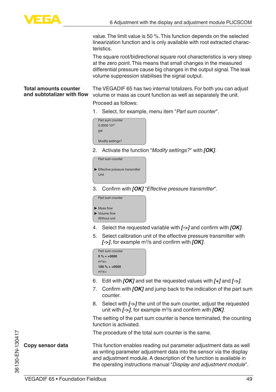 VEGA VEGADIF 65 Foundation Fieldbus User Manual | Page 49 / 96