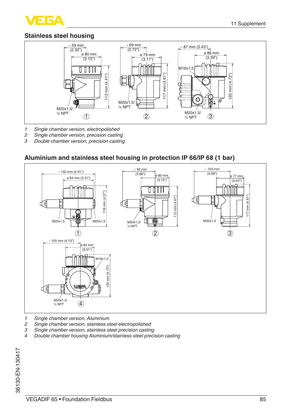 Stainless steel housing, 11 supplement | VEGA VEGADIF 65 Foundation Fieldbus User Manual | Page 85 / 96