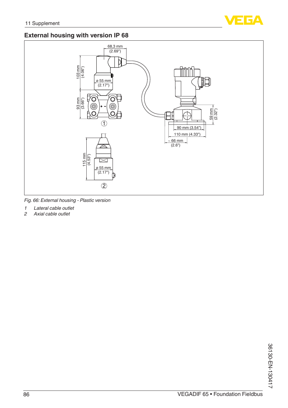 External housing with version ip 68 | VEGA VEGADIF 65 Foundation Fieldbus User Manual | Page 86 / 96