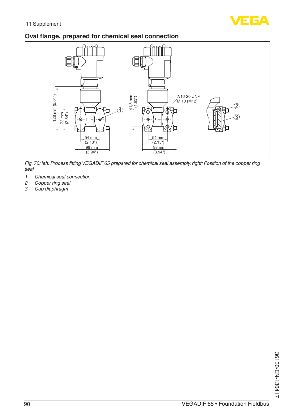 Oval flange, prepared for chemical seal connection | VEGA VEGADIF 65 Foundation Fieldbus User Manual | Page 90 / 96