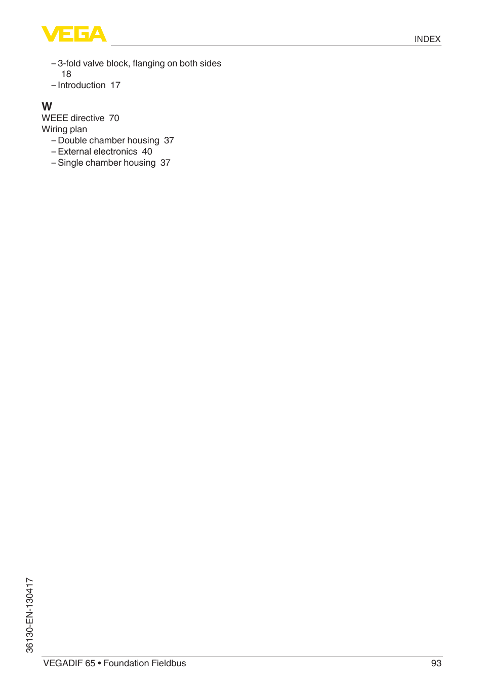 VEGA VEGADIF 65 Foundation Fieldbus User Manual | Page 93 / 96