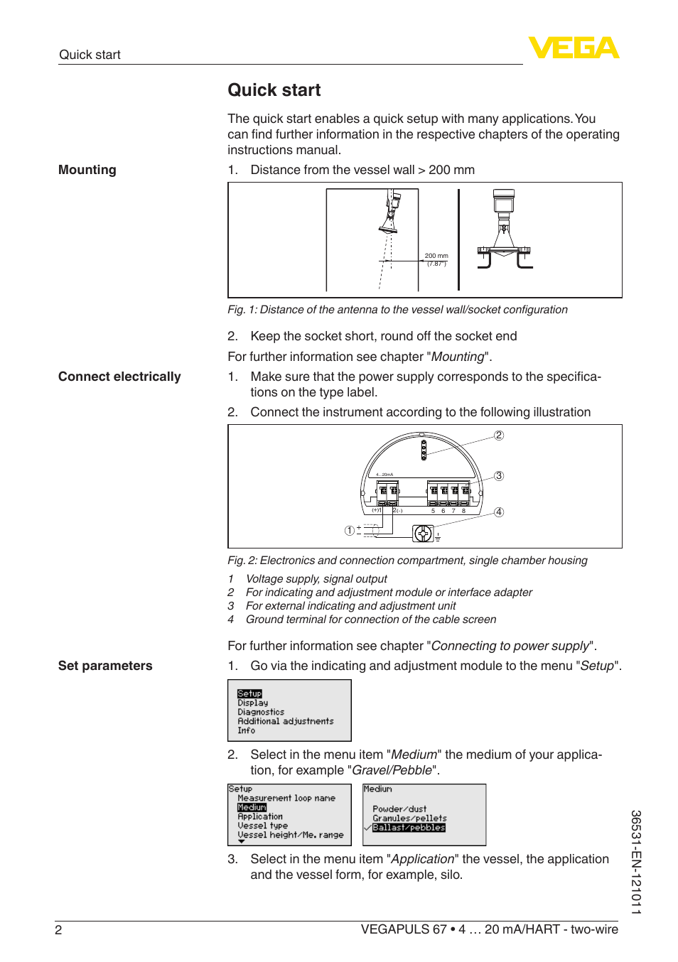 Quick start | VEGA VEGAPULS 67 (≥ 2.0.0 - ≥ 4.0.0) 4 … 20 mA_HART - two-wire User Manual | Page 2 / 80