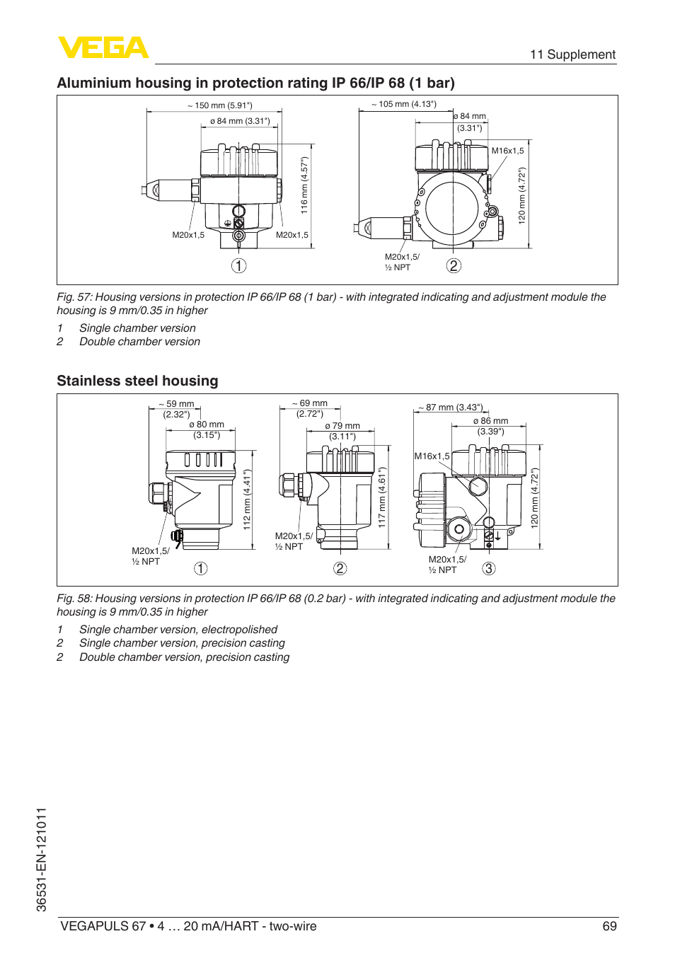 Stainless steel housing | VEGA VEGAPULS 67 (≥ 2.0.0 - ≥ 4.0.0) 4 … 20 mA_HART - two-wire User Manual | Page 69 / 80