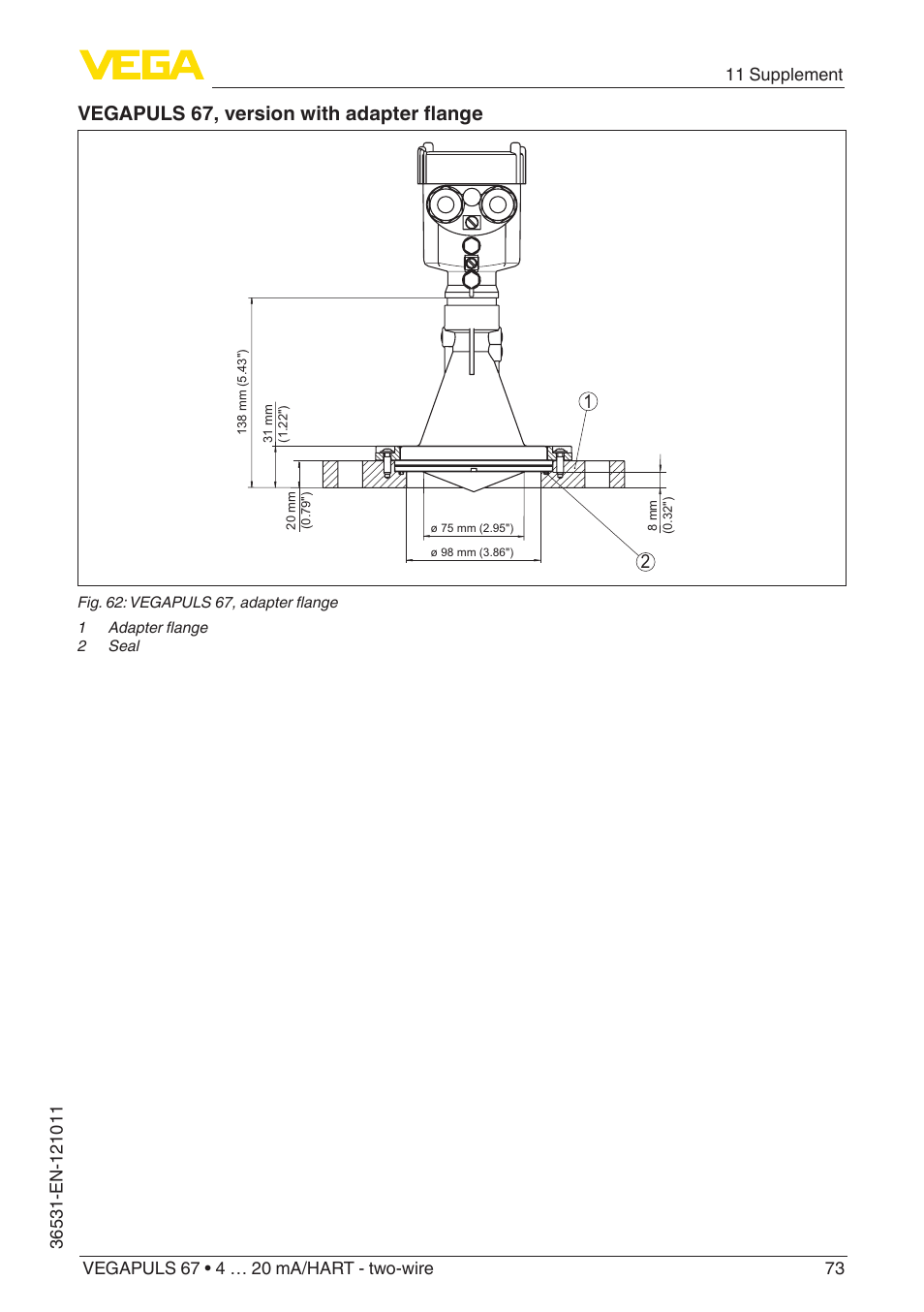 Vegapuls 67, version with adapter flange | VEGA VEGAPULS 67 (≥ 2.0.0 - ≥ 4.0.0) 4 … 20 mA_HART - two-wire User Manual | Page 73 / 80