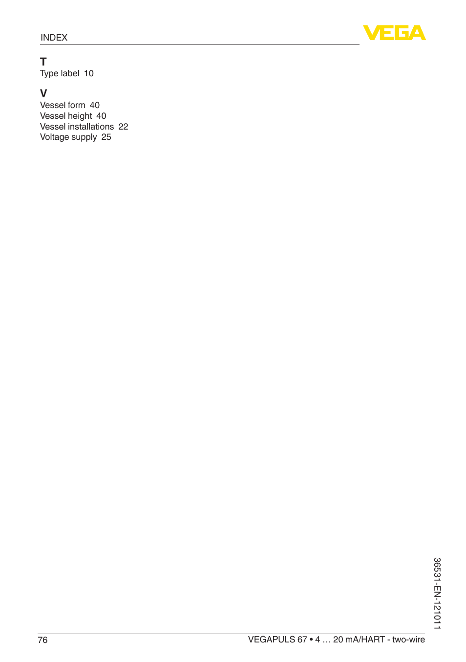 VEGA VEGAPULS 67 (≥ 2.0.0 - ≥ 4.0.0) 4 … 20 mA_HART - two-wire User Manual | Page 76 / 80