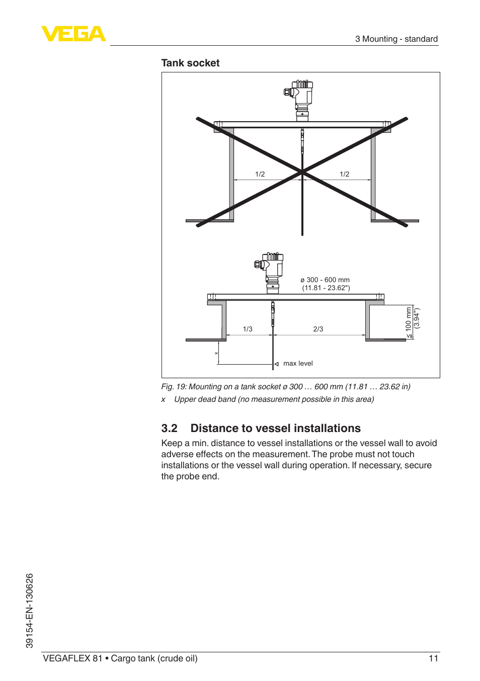 2 distance to vessel installations, Tank socket | VEGA VEGAFLEX 81 Ship-building User Manual | Page 11 / 20