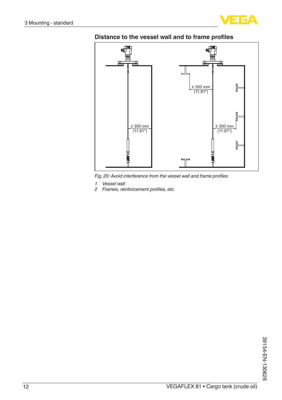 Distance to the vessel wall and to frame profiles | VEGA VEGAFLEX 81 Ship-building User Manual | Page 12 / 20