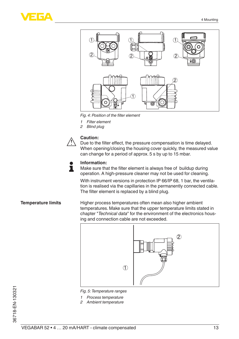 VEGA VEGABAR 52 4 … 20 mA_HART - climate compensated User Manual | Page 13 / 76