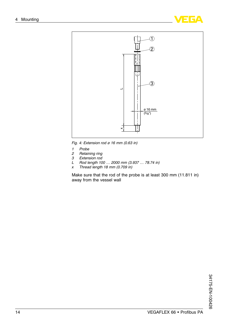 VEGA VEGAFLEX 66 (-200…+400°C) Profibus PA User Manual | Page 14 / 68