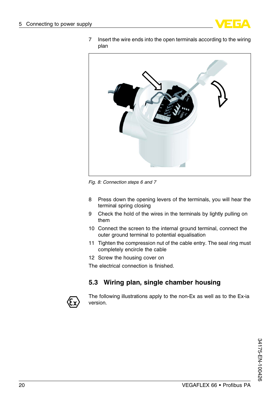 3 wiring plan, single chamber housing | VEGA VEGAFLEX 66 (-200…+400°C) Profibus PA User Manual | Page 20 / 68