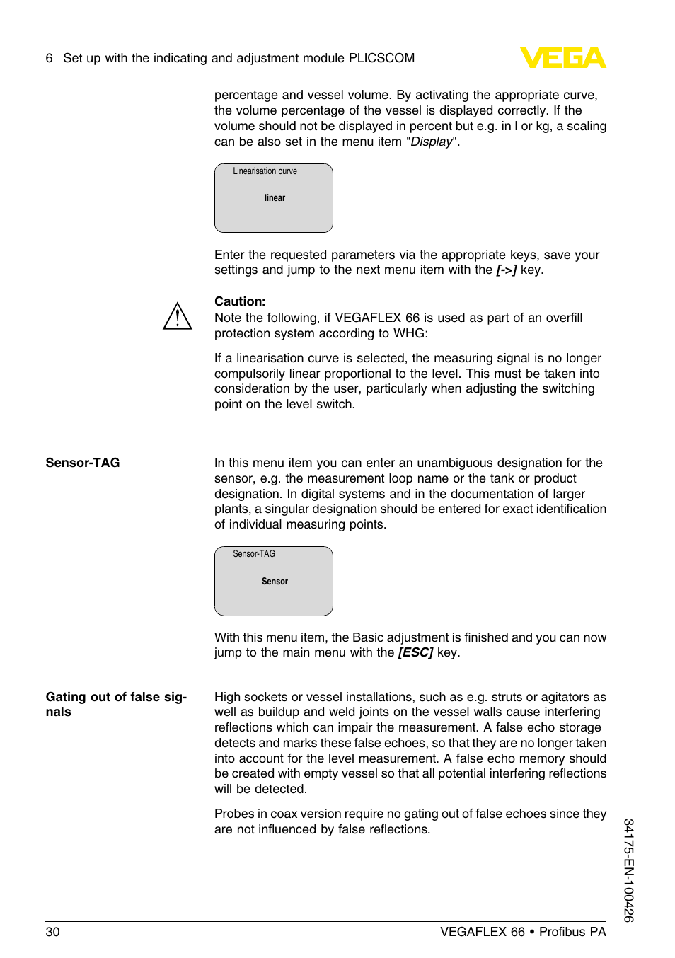 VEGA VEGAFLEX 66 (-200…+400°C) Profibus PA User Manual | Page 30 / 68