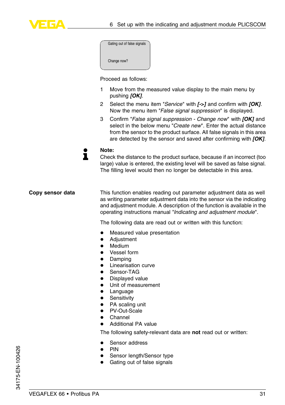 VEGA VEGAFLEX 66 (-200…+400°C) Profibus PA User Manual | Page 31 / 68