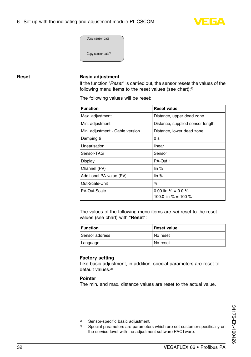 VEGA VEGAFLEX 66 (-200…+400°C) Profibus PA User Manual | Page 32 / 68