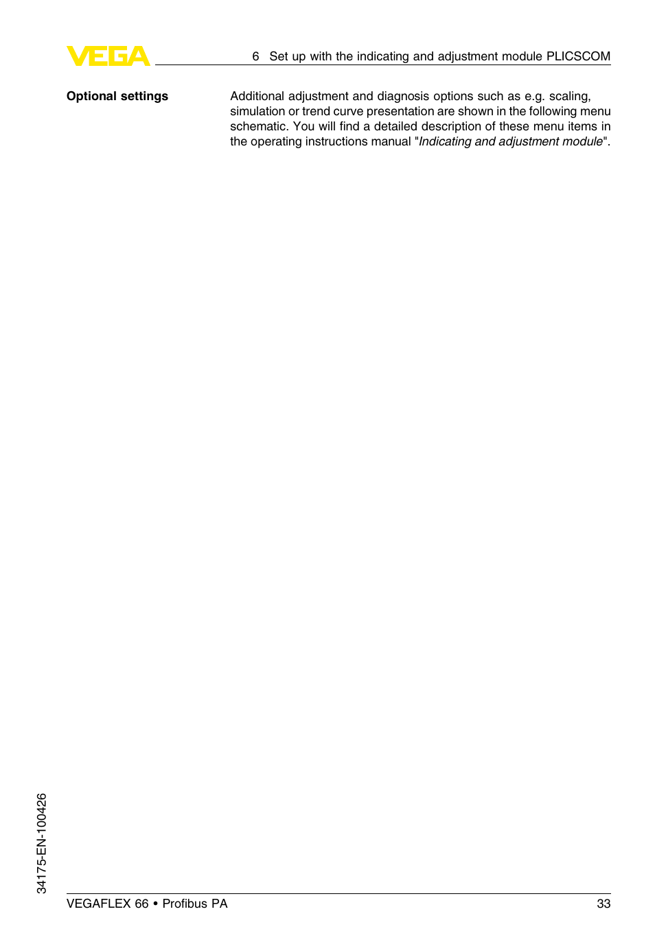 VEGA VEGAFLEX 66 (-200…+400°C) Profibus PA User Manual | Page 33 / 68