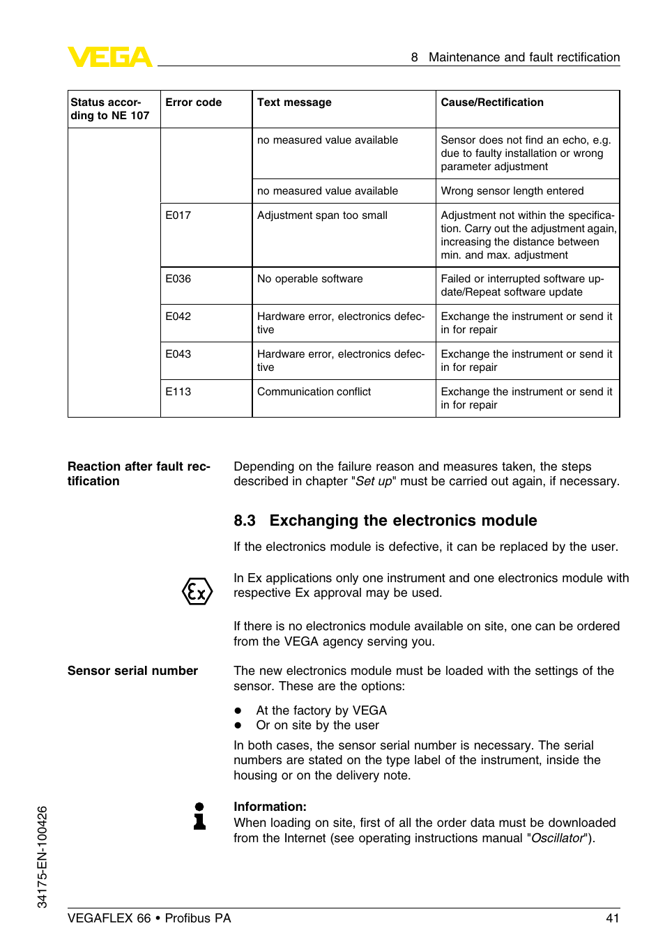3 exchanging the electronics module | VEGA VEGAFLEX 66 (-200…+400°C) Profibus PA User Manual | Page 41 / 68