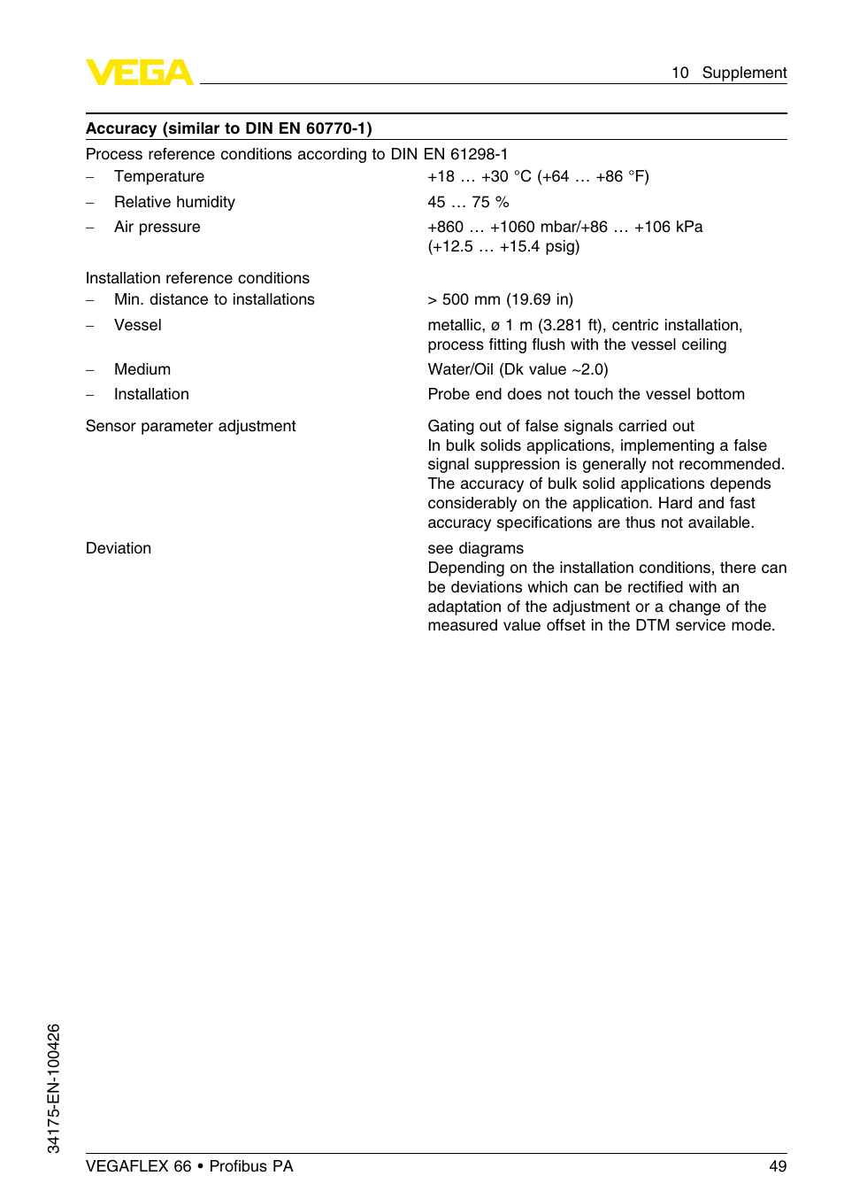 VEGA VEGAFLEX 66 (-200…+400°C) Profibus PA User Manual | Page 49 / 68